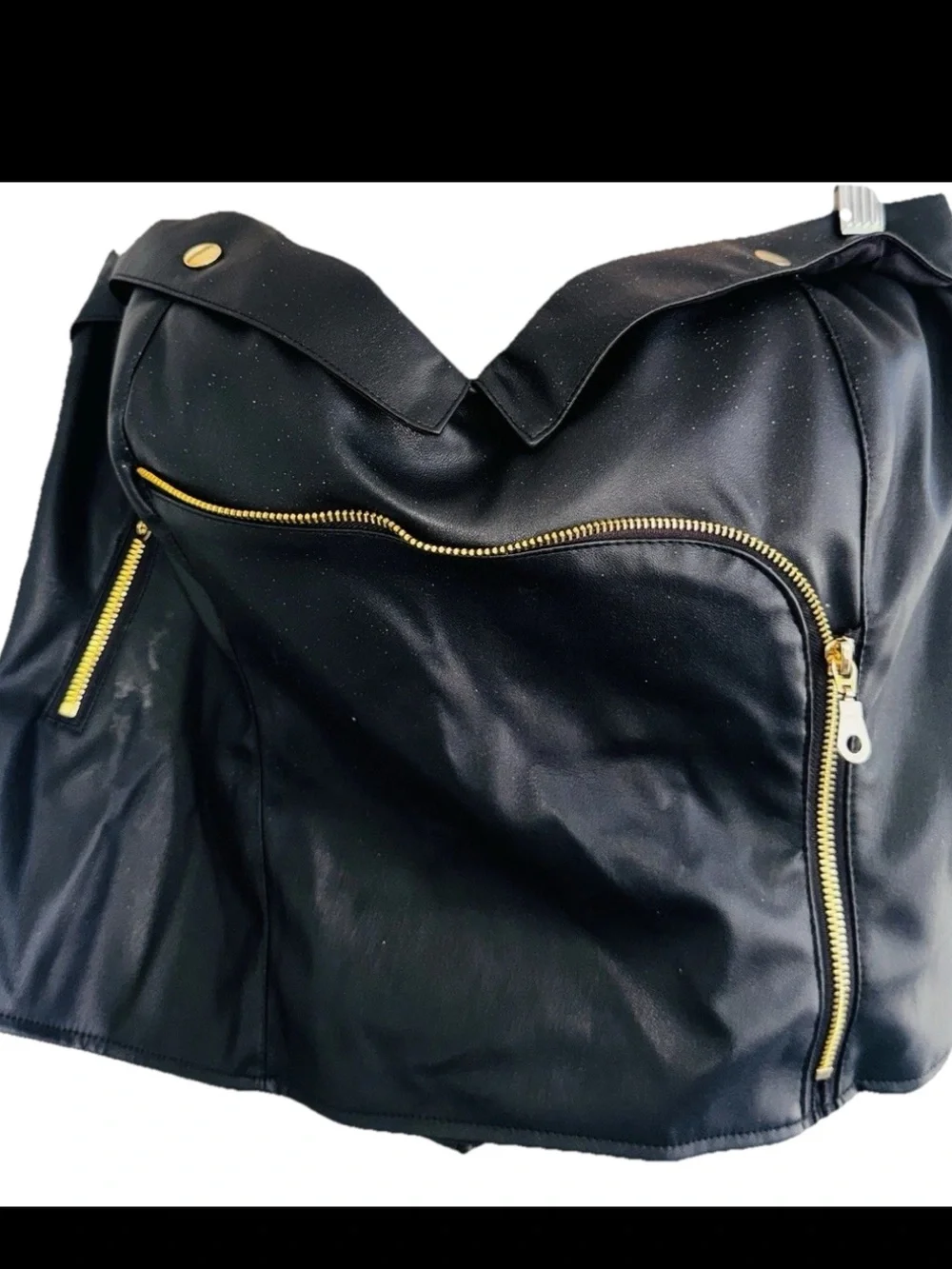 Ashley Stewart Curvy Girl Faux Leather Bustier CropTop Black Gold Hardware 4X - Picture 13 of 15
